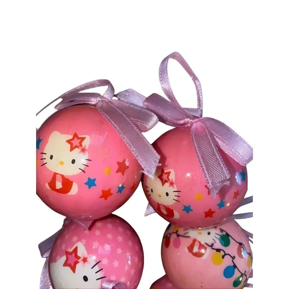 Hello Kitty Christmas Ornament Lot Of 6 Pink Ball 1.75”